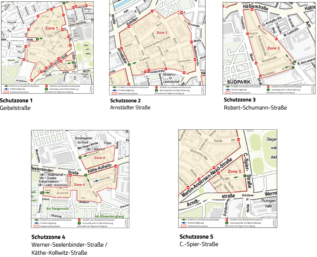 Kartenausschnitte des umliegenden Gebietes des Stadions als Zonen des Anwohnerschutzkonzeotes.