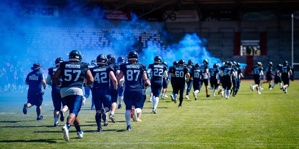 Veranstaltungsfoto Footballspiel im Steigerwaldstadion der Erfurt Indigos gegen die Halle Falken 2024.                    