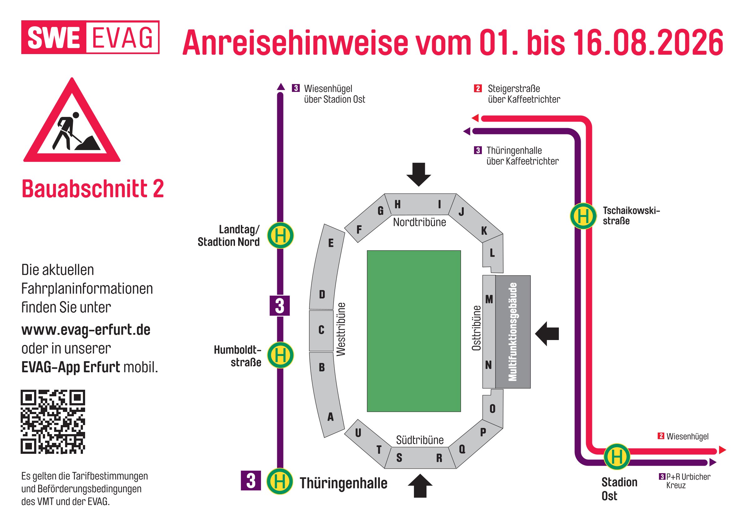 Informationen &uuml;ber eine Bauma&szlig;nahme vom 02.07. bis 16.08.2026 betreffend Haltestellen im Umfeld des Stadions
